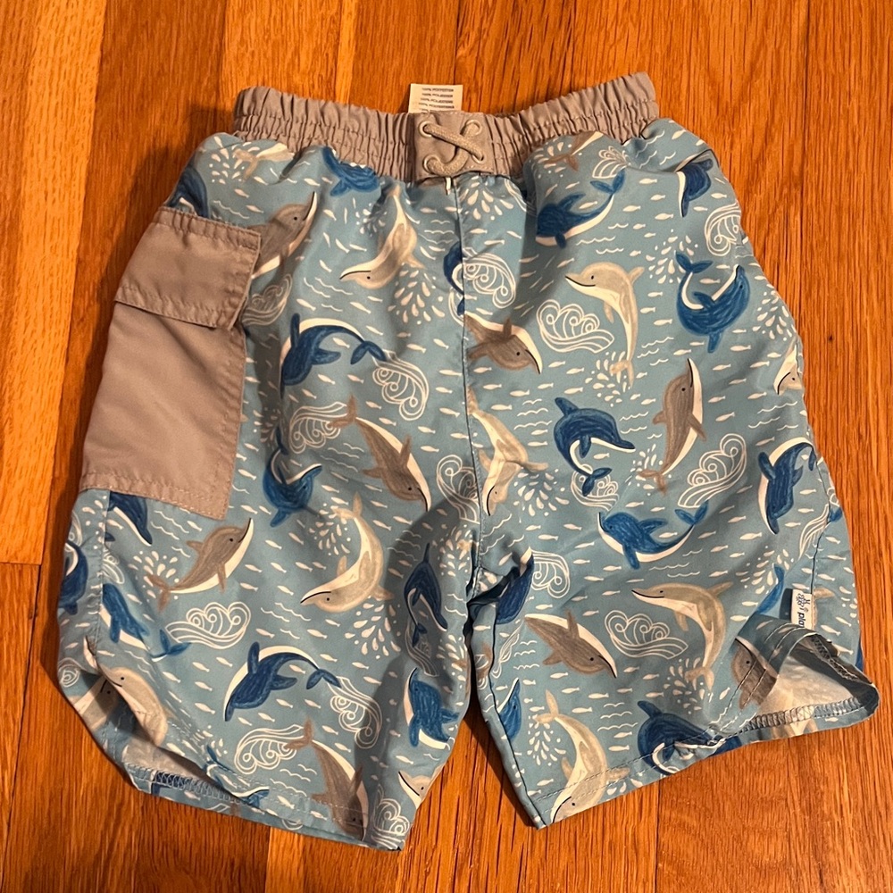 IPlay kids boys 4T swim bottom suit trunks dolphins pocket